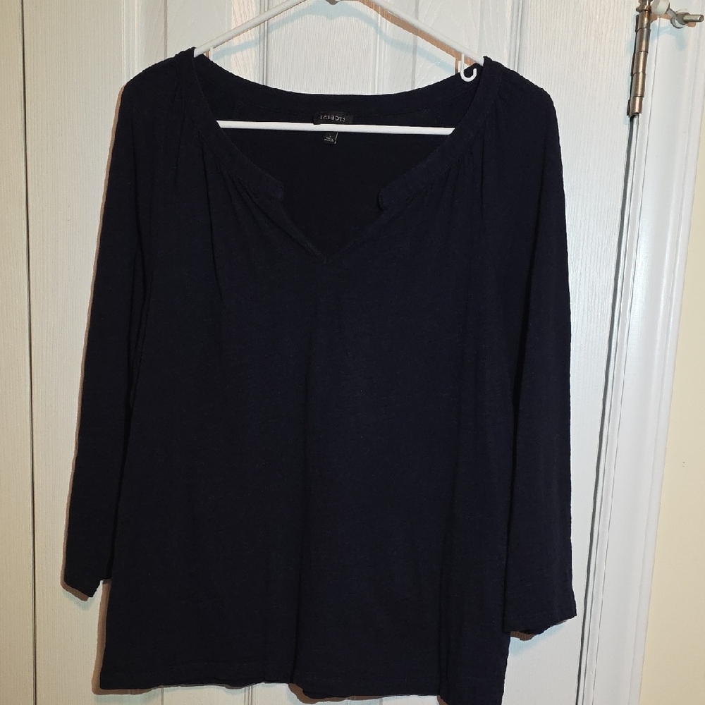 Talbots Navy 3/4 Sleeve Blouse